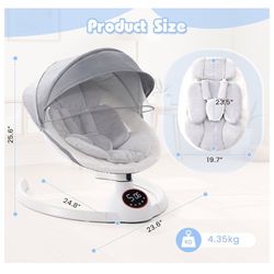 Baby Swing for Newborns - Electric Motorized Infant Swing,3 Seat Positions, 5 Speeds, Bluetooth Music, 10 Preset Melodies, Remote,Portable Baby Swing 
