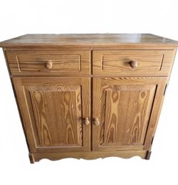 Rustic Pine Solid Real Wood Blonde Storage Cabinet, 2 Drawers Double Doors 18" L x 38" W x 36" H