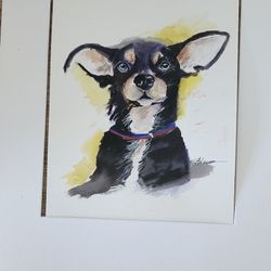 Watercolor Painting Dog Portrait 10x14"