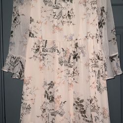 Calvin Klein Pink Floral Print Chiffon Long Sleeve Women's Dress.  Size 10