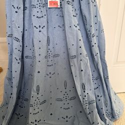 New Zara Eyelet Cotton Blue Skirt 