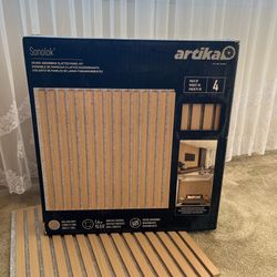 Artika Sonolok Acoustic Slat Wall Panels – Oak on Gray | New Open Box | 15.5 Sq Ft Kit