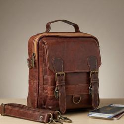 Genuine Leather Crossbody Bag – Vintage Brown