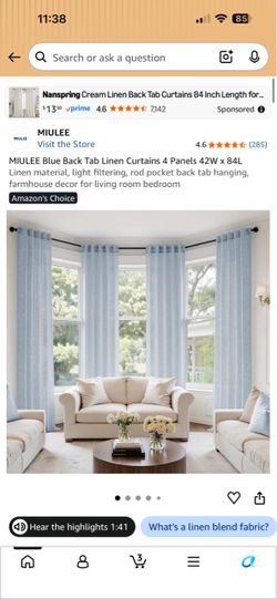 MIULEE Blue Linen Back Tab Curtains 4 Panels