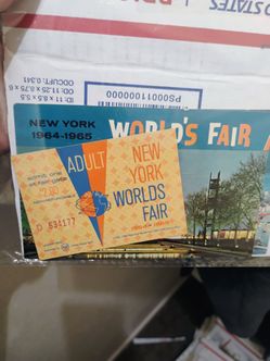 1965 new York worlds fair entrance ticket with couple postcards