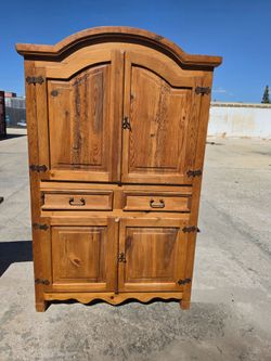 Rustic Pine Wood Armoire Cabinet
