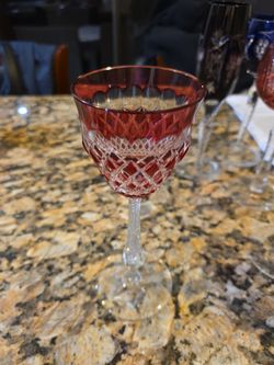 Vintage 7.5” Cranberry Cut to Clear Diamond Cut Glass Zipper Stem