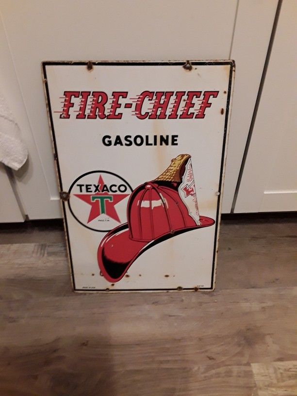 1950 Fire Chief 18×12 Original Gas Pump Sign
