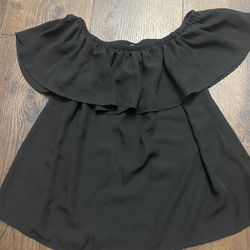 Womans Black Ruffle Collar Shirt Size Medium By Attention #6