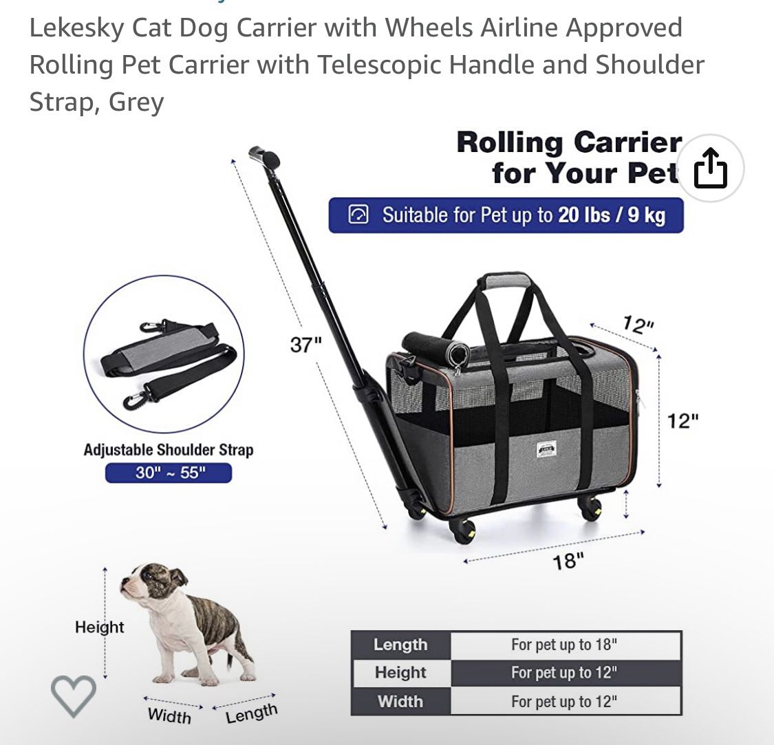 Pet Carrier for dog cats with telescopic walking handle pet traveling bag airline approved