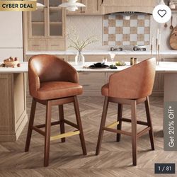 4 Pcs 31.9"H Upholstered Solid Wood Swivel Indoor Bar Stools