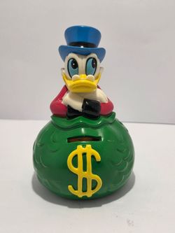 Vintage Disney Scrooge McDuck Money Bag Coin Bank Vinyl Rubber stopper missing 1980s Korea
