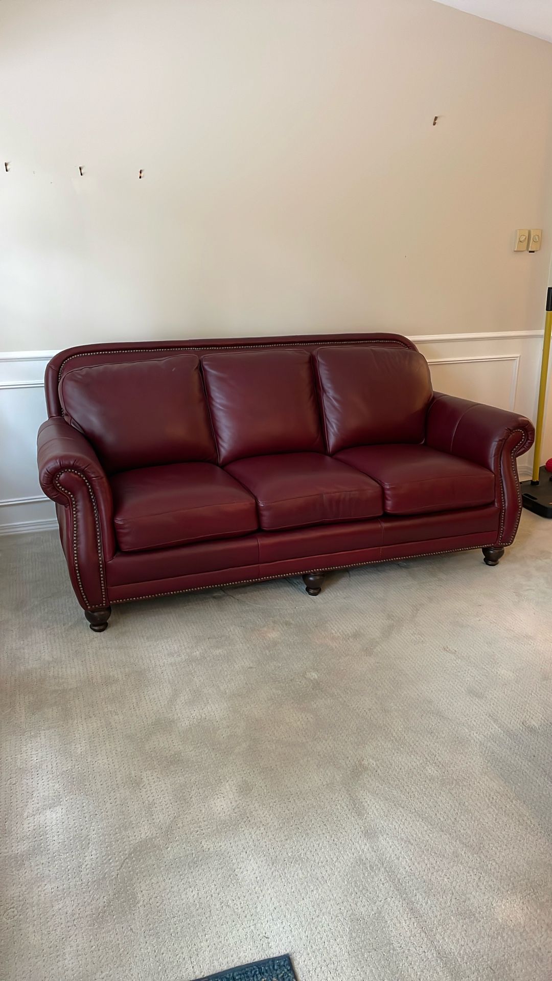 DeCoro Maroon Full Grain Leather sofa and Ottoman