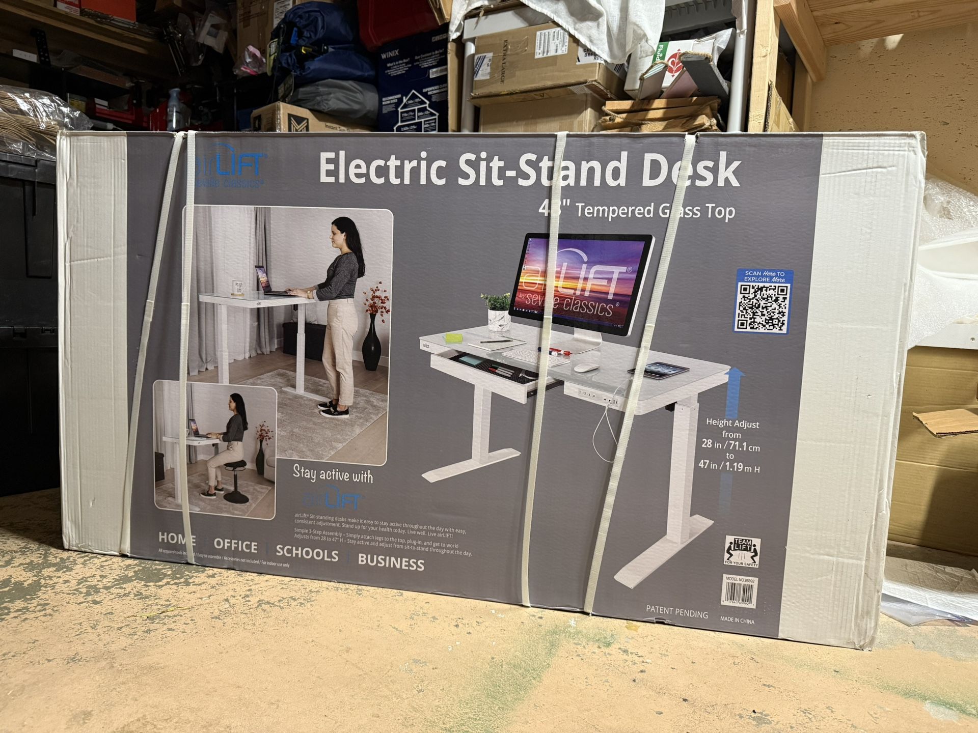Airlift 48 Inch Tempered Glass Electric Sit/Stand Desk With Drawer