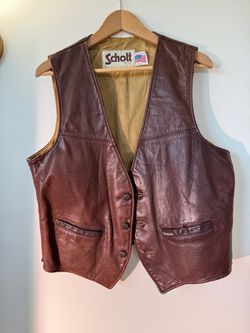 Schott NYC Sportswear Brown Leather Vest Size L