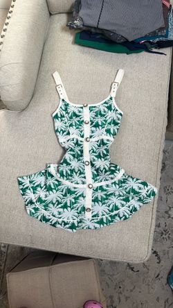 Green Palm Print Button-Front Mini Dress