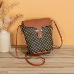 Presbythan brown rhombic embroidered cross body bag / purse