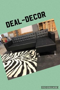 Black Leather Sectional/Sofa Bed