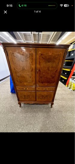 Burl Wood Bar / Display Cabinet – Glass Shelves & Storage