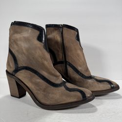 Free People Winding Road Western Heel Brown Black Leather Boot Women Size 9