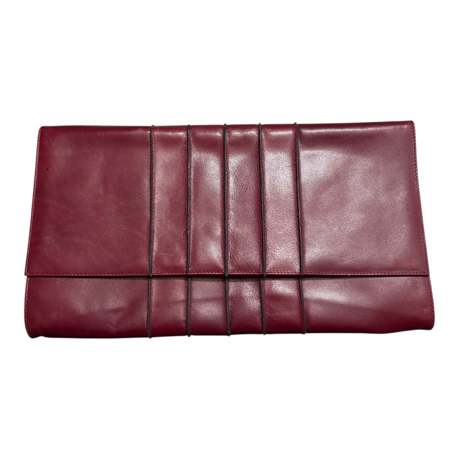 Vintage 1970s LACAVERA Burgundy Leather Clutch Purse Rare