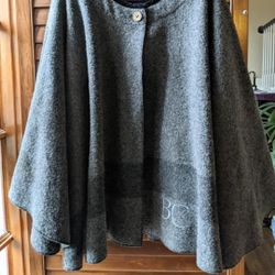 Vtg Barbara Cobb Gray 1 Button Poncho Cape Overcoat