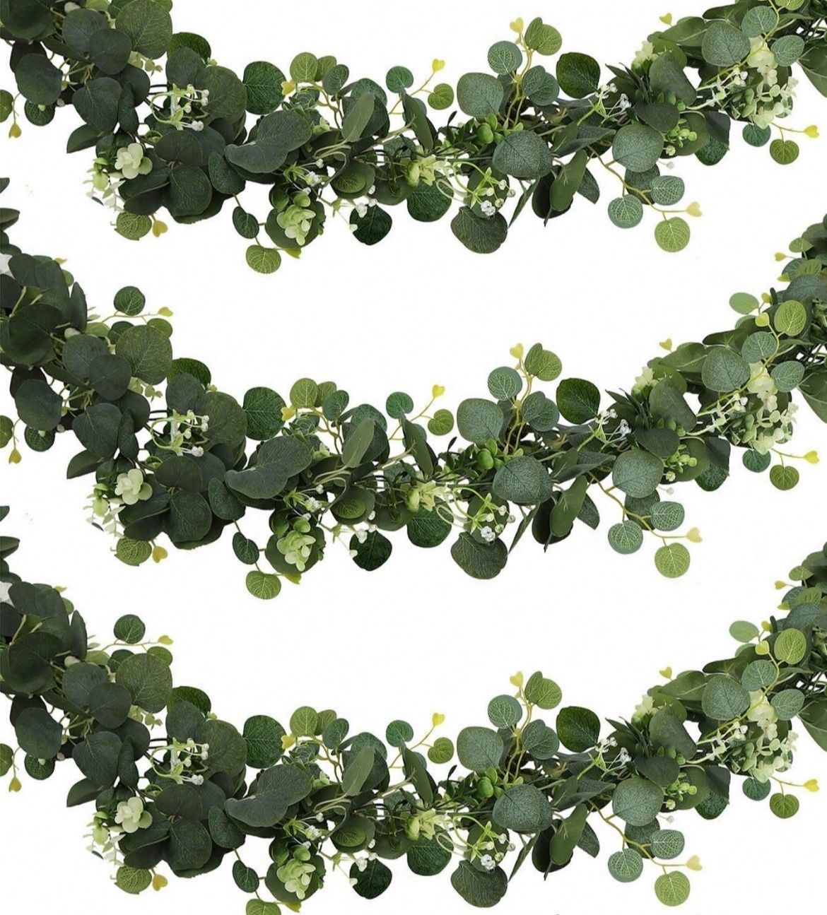 3 Pcs Artificial Eucalyptus Leaves Greenery Garland Faux Plant Spring Vines with White Flowers Berries for Wedding Home Party Dec
