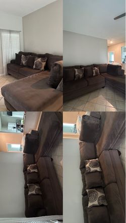 Brown Microfiber Sectional Sofa with Pillows