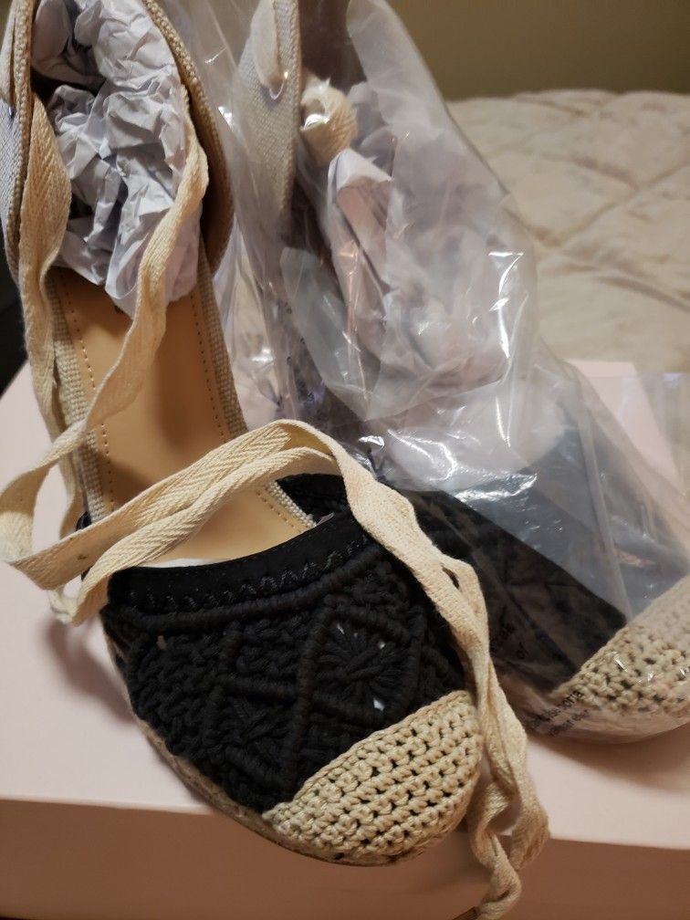 Connie Black Wedges. Ankle Ties