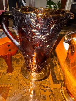 Amber Carnival Glass Two-Handled Vase