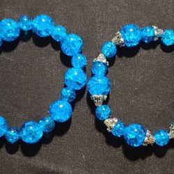 Blue Glass Beaded  Bracelet Set