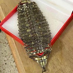 Pulsera Ancha Color Bronce Joyería Antigua 