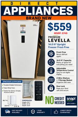 Premium Levella PFV1405XW – 14.0 Cu. Ft. Upright Freezer