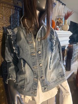Denim Jacket with Ruffle Detail
