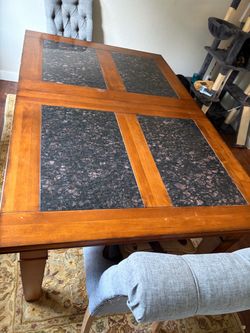 Solid Wood Extendable Dining Table with Granite Insets