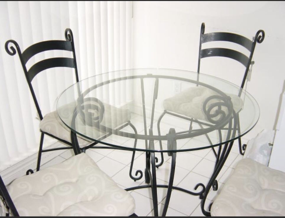 TABLE -BLACK IRON GLASS KITCHEN/DINING TABLE 4 -CHAIRS