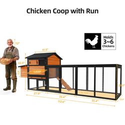 brown+black Wooden Chicken Coop, Large Outdoor Hen House with Run and Nesting Box Poultry Cage, Rabbit Hutch, Waterproof Anti-UV Panel for Backyard