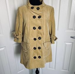 🌼 Vintage Mustard Yellow Bohemian Anthropologie Double Breasted Fantastically Lined Coat Size 8
