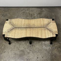 Late 20th Century Italian Style Black Woven Rush Seat Bench