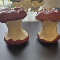Ceramic Red Apple Core Salt  and Pepper Shakers Kitchen Decor