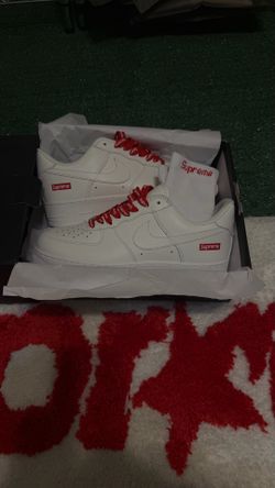 Nike Air Force 1 Supreme White Leather Low Top Men's Athletic Sneakers