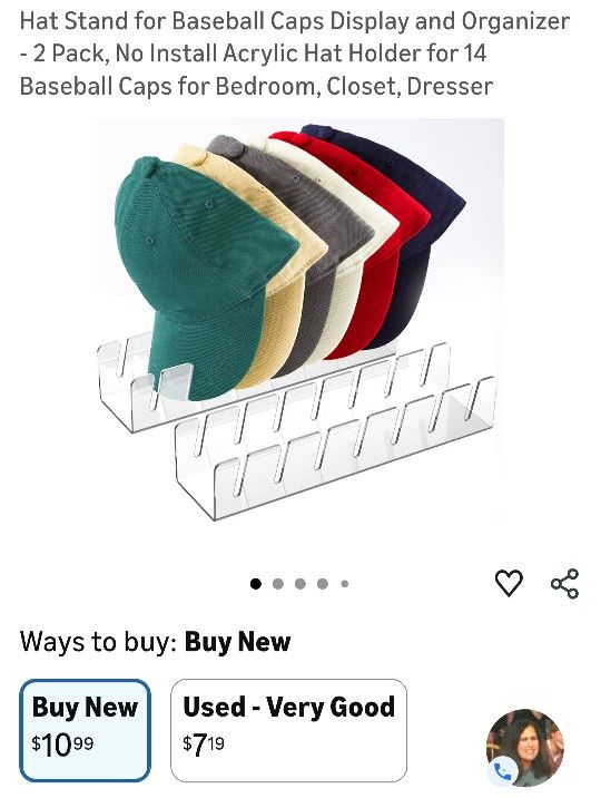 New In Box. Pack Of 2 Baseball Cap Holders. Holds 14. See Photos. Cash & Pickup Only