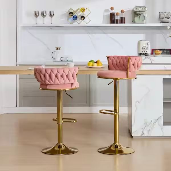 4 Pink Velvet Bar Stools, New 