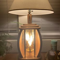 Antique Wood Table Lamp Three-Way Lighting Up