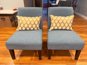 Set of 2 Modern Blue Accent Chairs with Matching Pillows