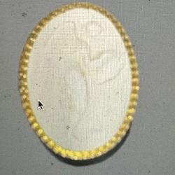 Antique White Plaster Relief Cameo Angel with Wings Gold Tone Outline Oval