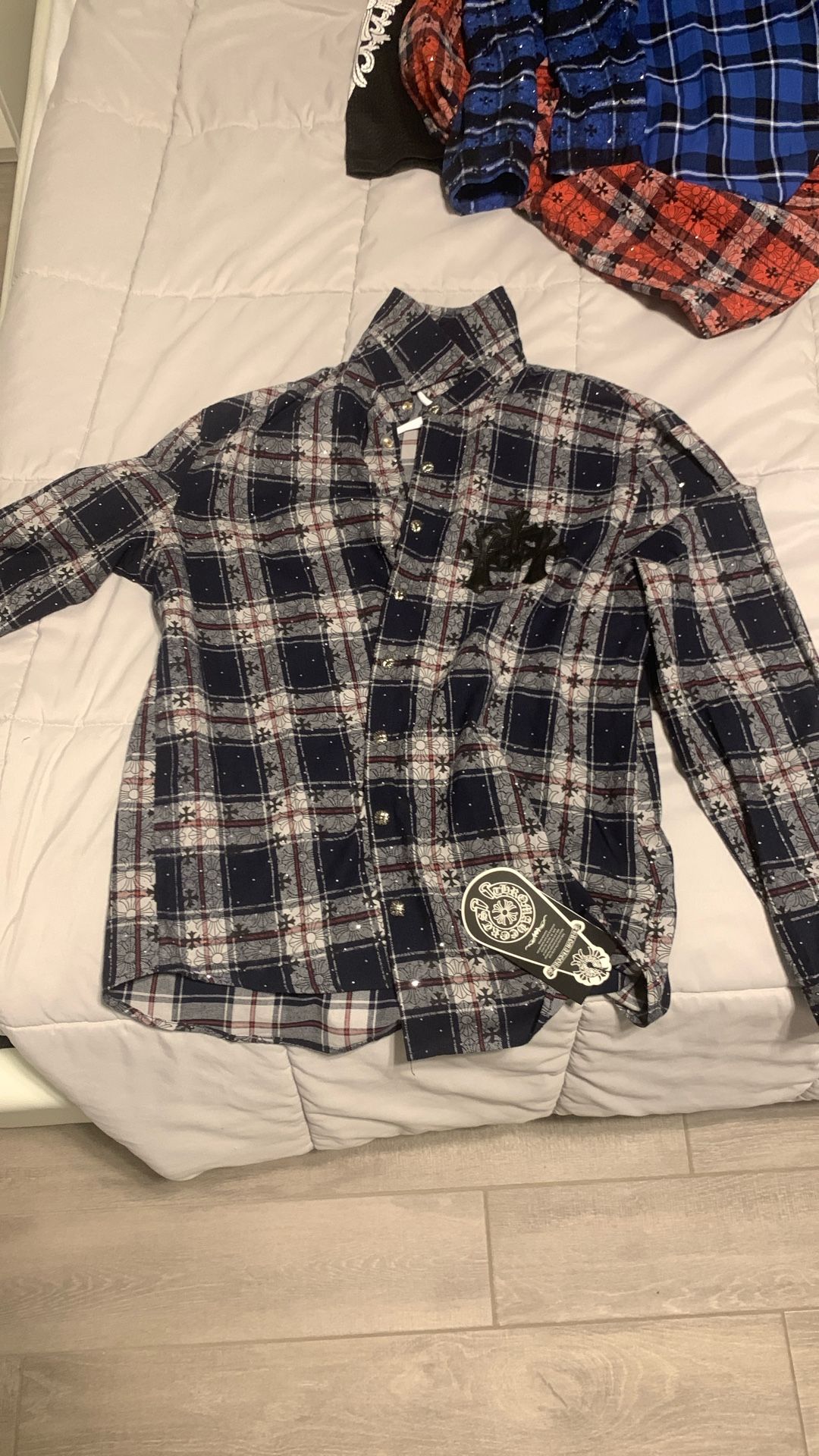 Chrome Heart Flannel Blue,green,black Medium And Large 