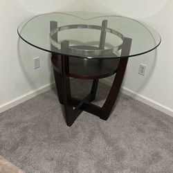 Round Glass Dining Table + 3 Chairs - Solid Wood Base