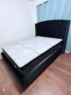 Queen bed frame black with mattress set pillow top 12” on sale for: