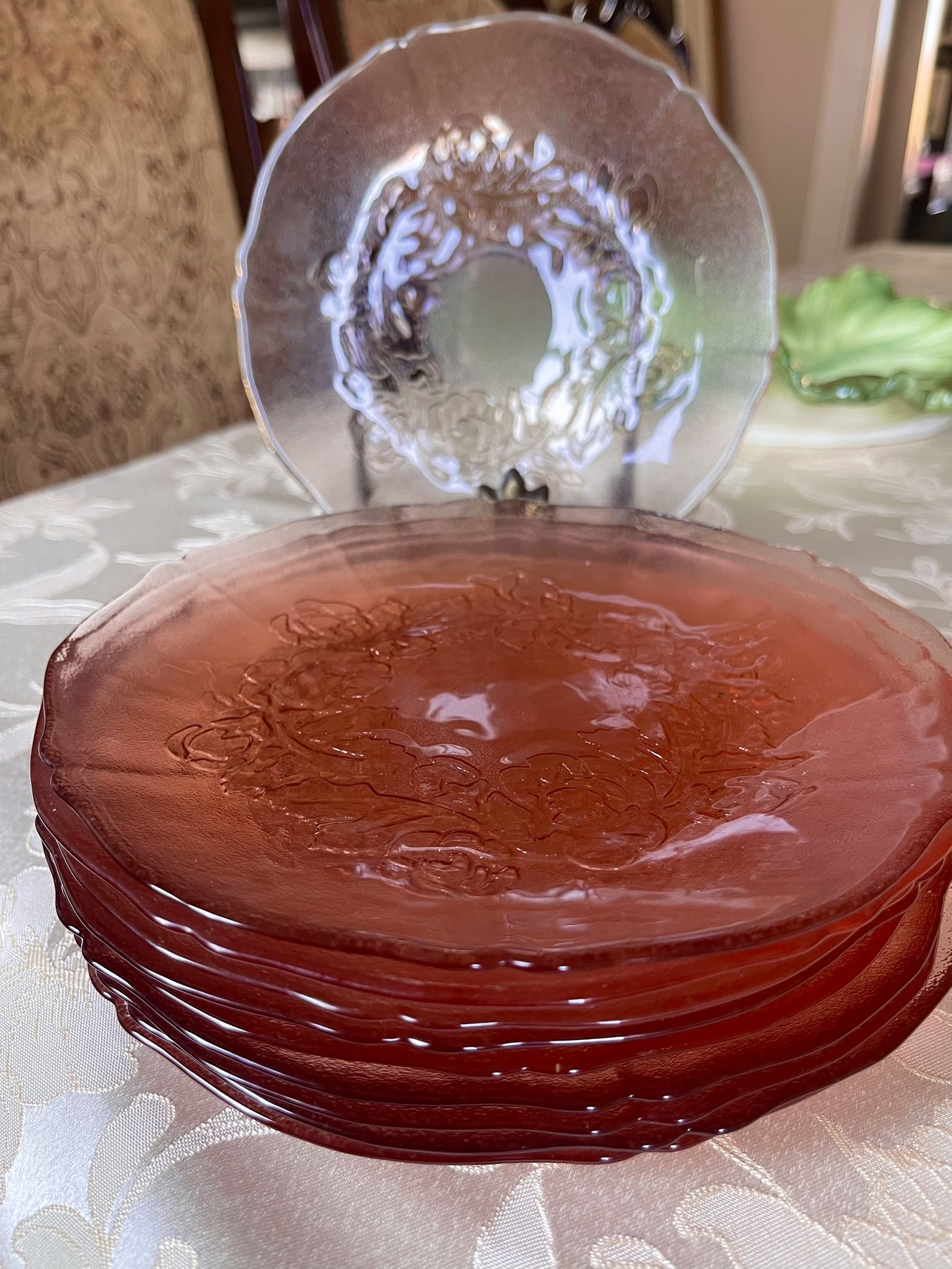 Vintage France Arcoroc Rosa Rosaline Pink Depression Glass Plates